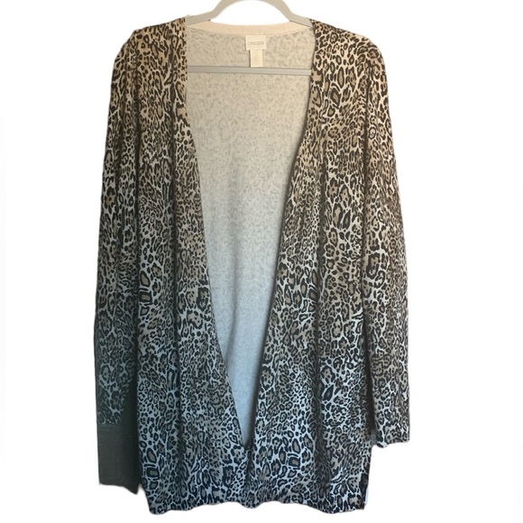 Chicos size 3 cheetah open front cardigan long sweater Chicos size 3 / Large - Picture 1 of 5